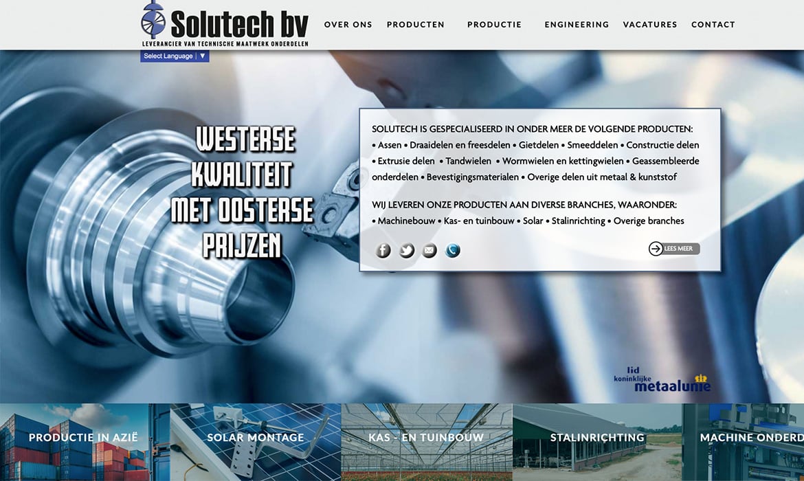 Webdesign voor Solutech leverancier van technische maatwerk onderdelen