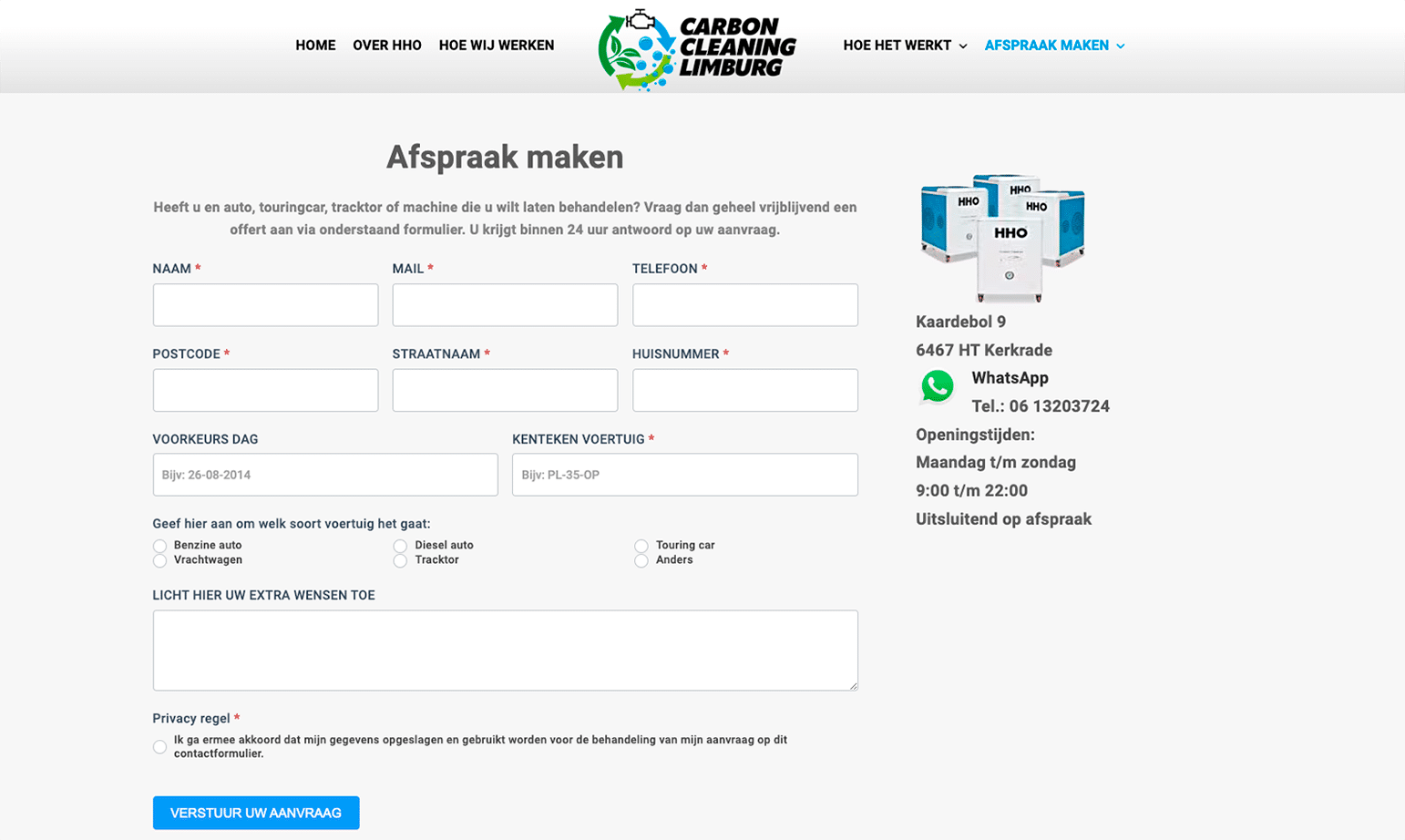 Carboncleaning Limburg - Contact formuklier by Webdesign Holland