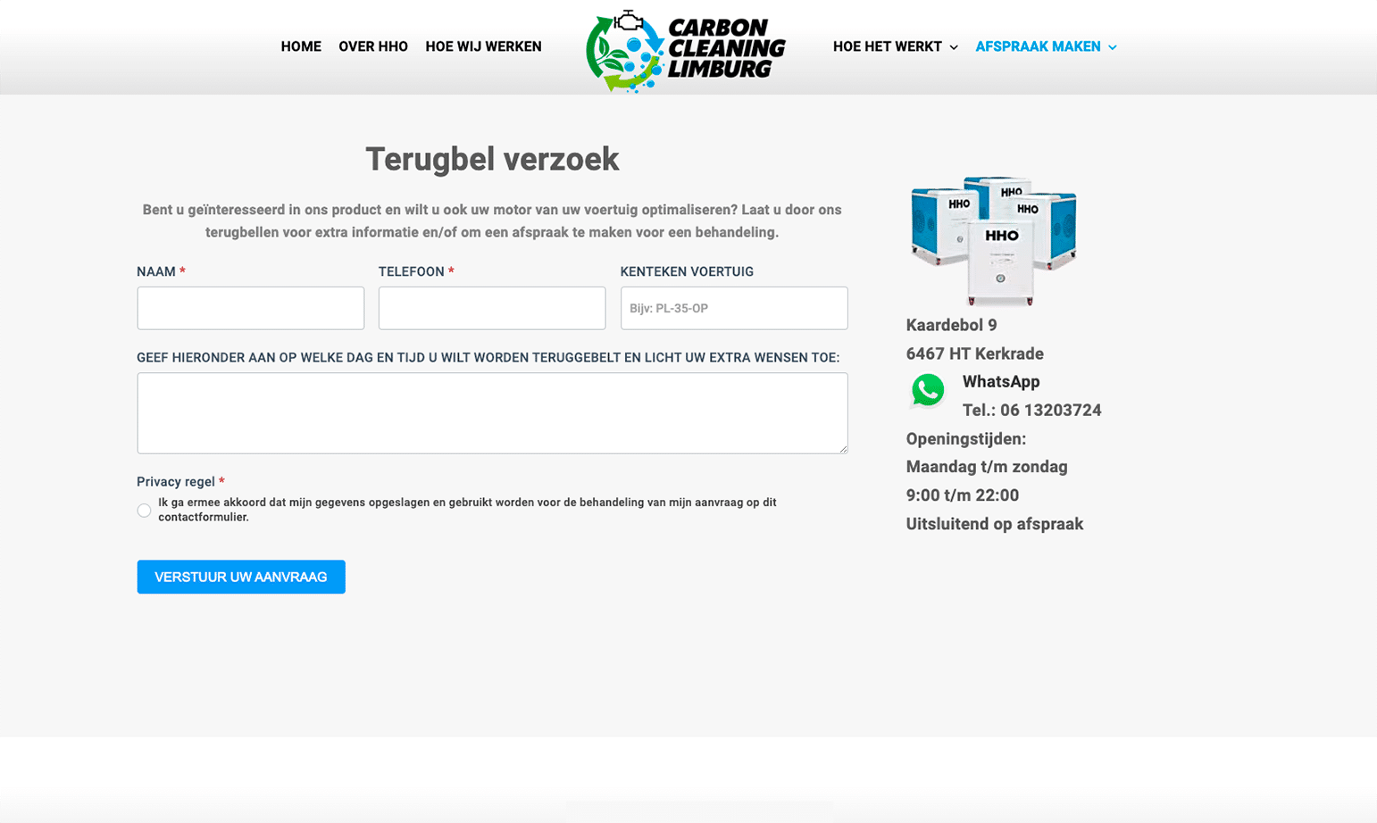 Carboncleaning Limburg - Terugbelverzoek by Webdesign Holland