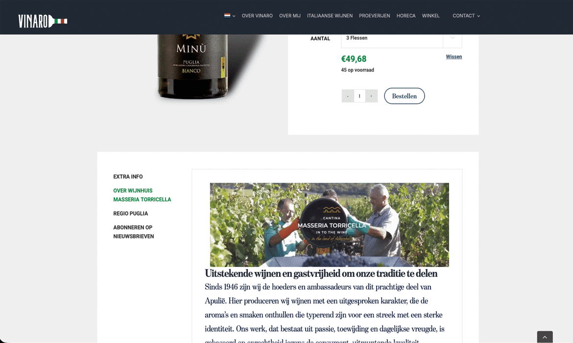 Three men in a vineyard hold a Masseria Torricella sign, as part of a wine article image about their tradition and wines.